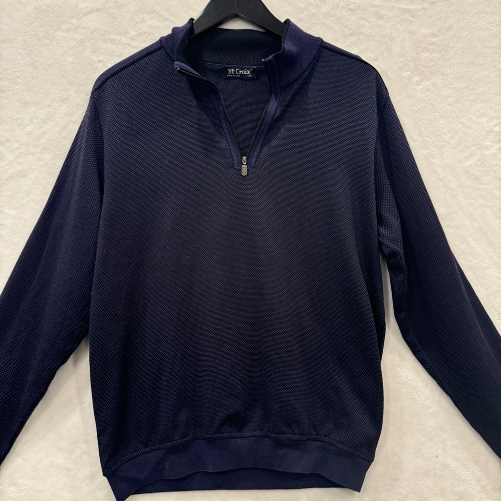 St Croix Sweater Mens M Black Purple Pullover 1/4 Zip Long Sleeve Made In USA